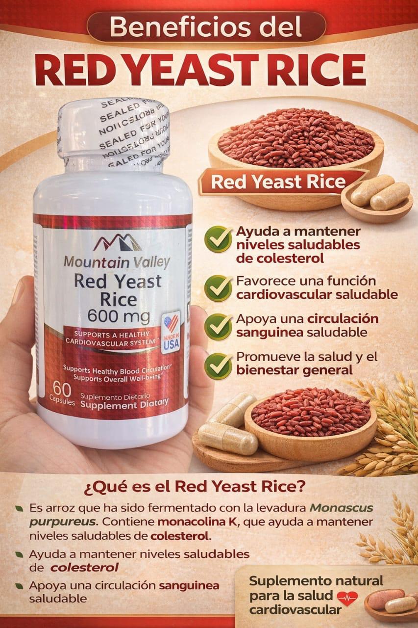 Mountain Valley Red Yeast Rice 600mg — 60 Cápsulas
