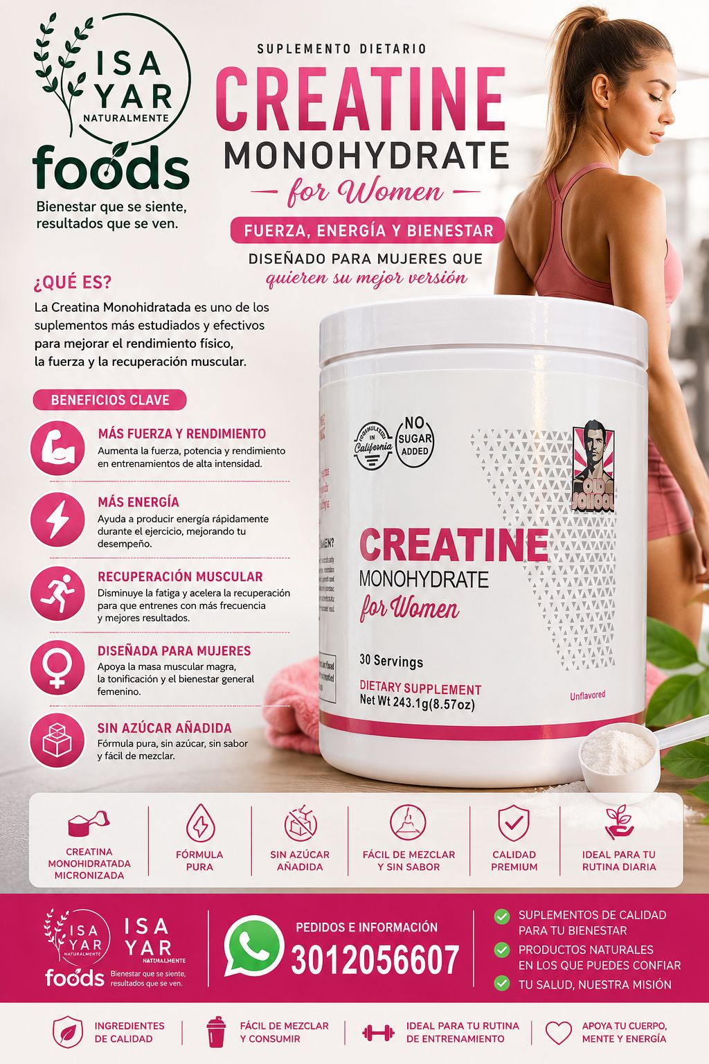 Creatine Monohydrate for Women 243g – Fuerza, Energía y Bienestar