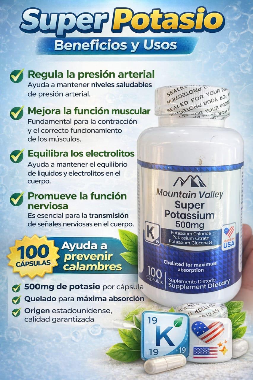 Mountain Valley Super Potassium 500mg — 100 Cápsulas