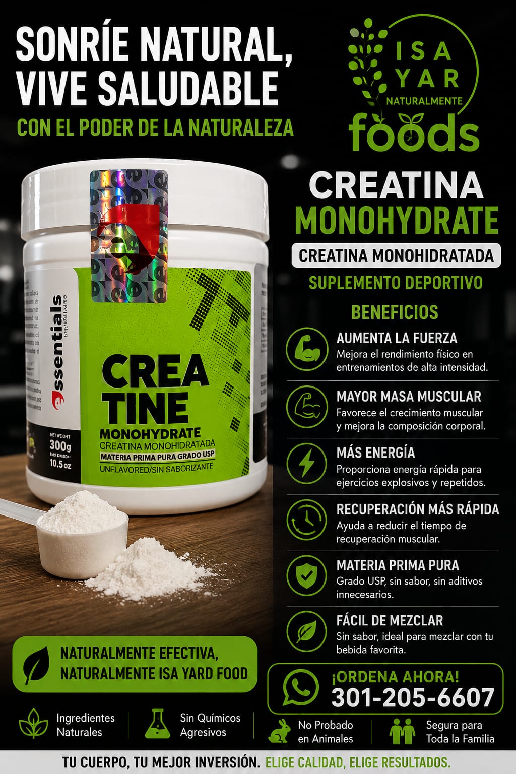 Essentials Creatine Monohydrate Grado USP 300g – Sin Saborizante