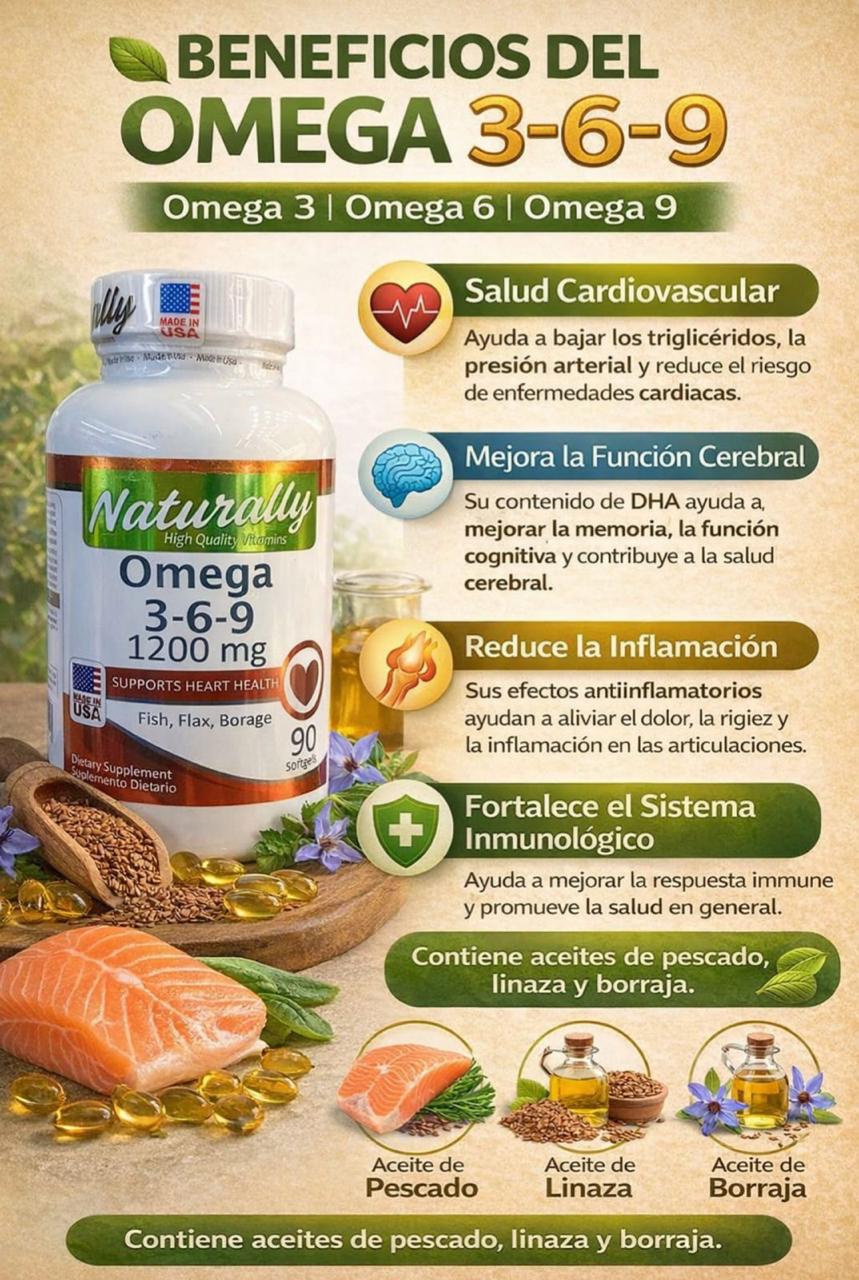 Naturally Omega 3-6-9 1200mg - 90 Softgels Fish Flax Borage