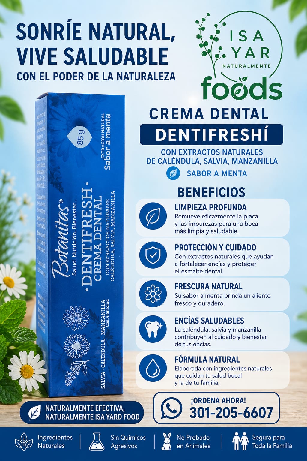 Crema Dental Dentifreshí Botanitas Caléndula Salvia Manzanilla 85g