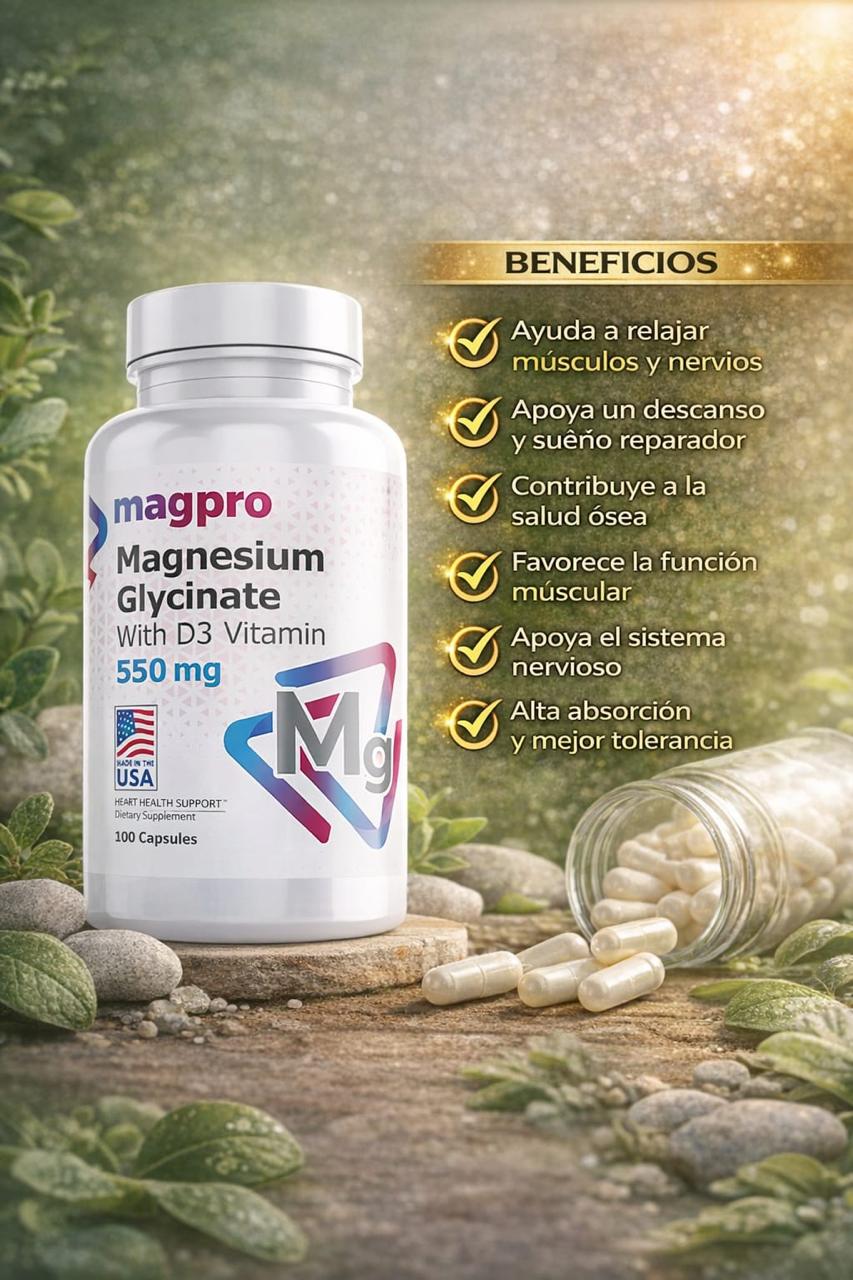 Magpro Magnesium Glycinate with D3 Vitamin 550mg — 100 Cápsulas
