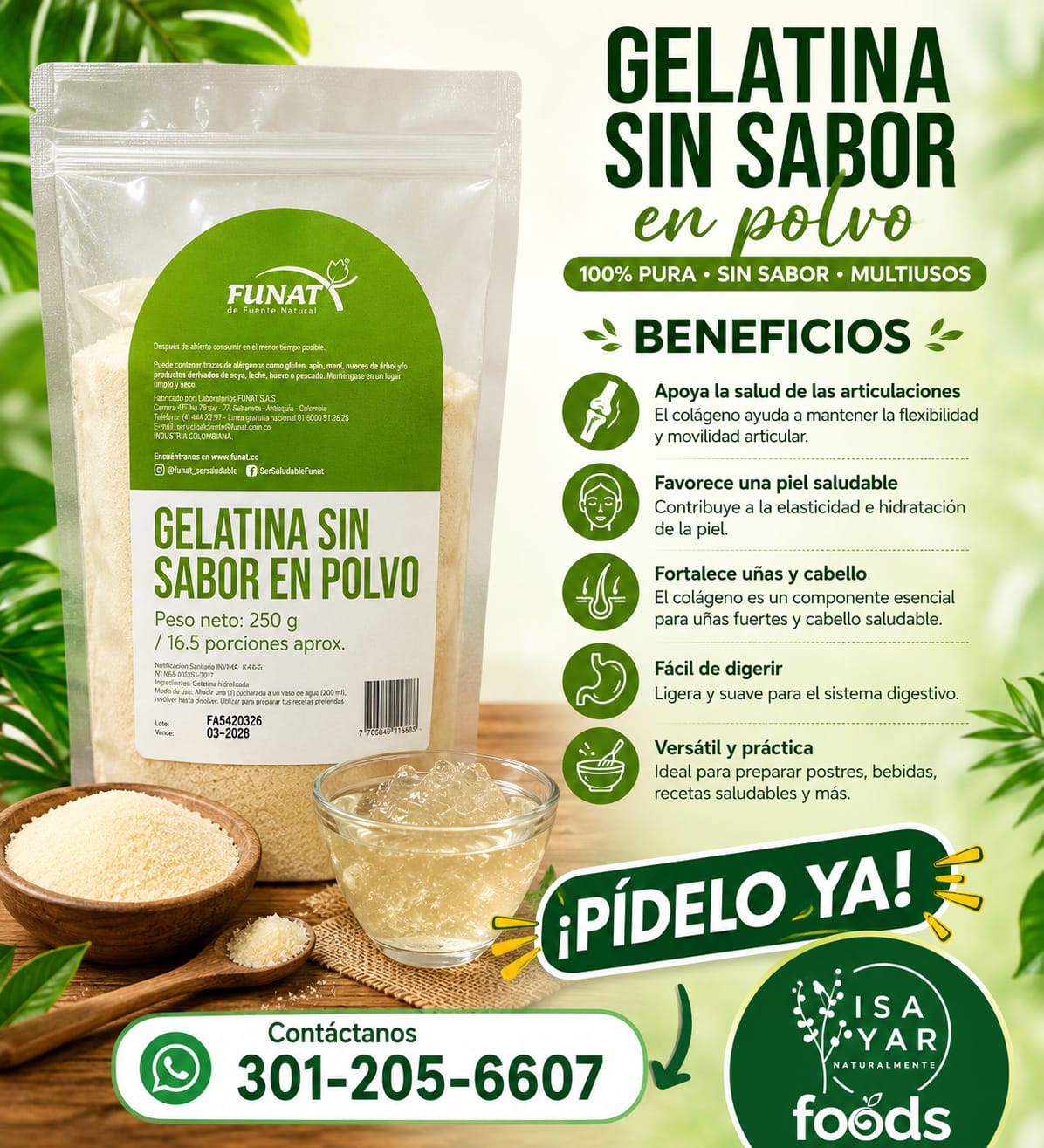 Gelatina Sin Sabor en Polvo FUNAT 250g