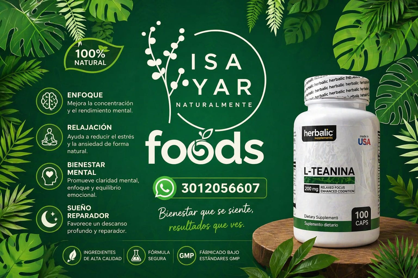 Herbalic L-Teanina 200mg — Enfoque, Relajación y Bienestar Mental