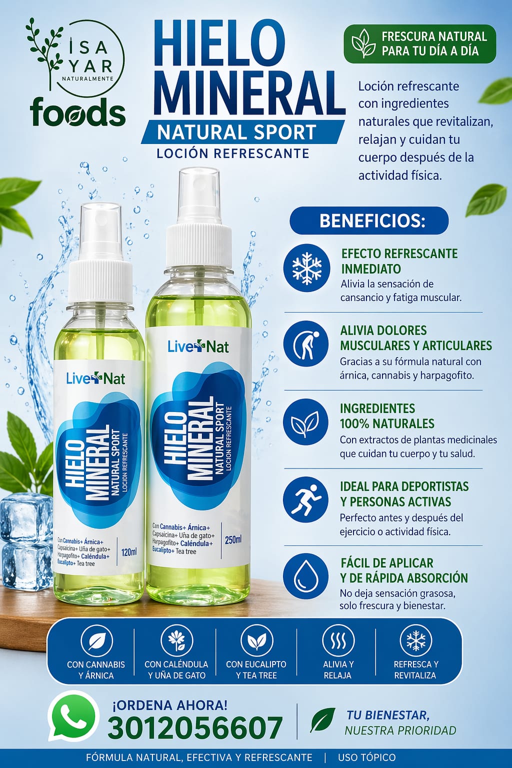Hielo Mineral Natural Sport Loción Refrescante LiveNat