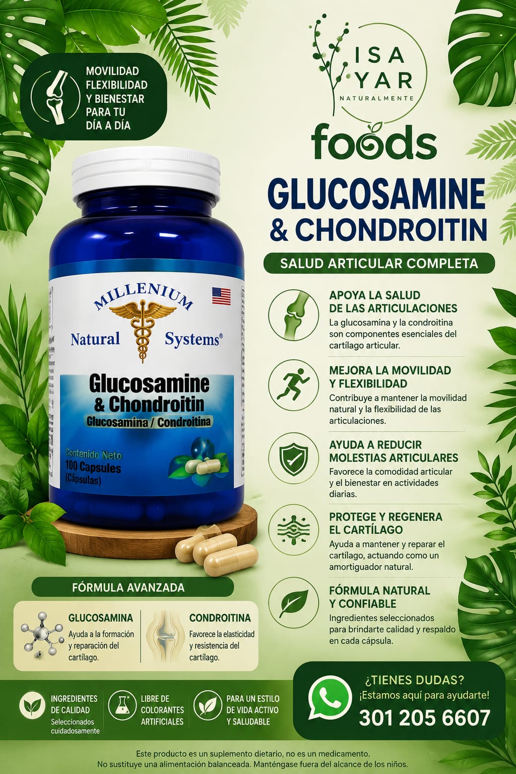Millenium Natural Systems Glucosamine & Chondroitin Salud Articular Completa 100 Cápsulas