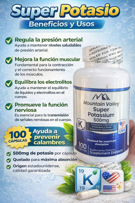 Mountain Valley Super Potassium 500mg — 100 Cápsulas