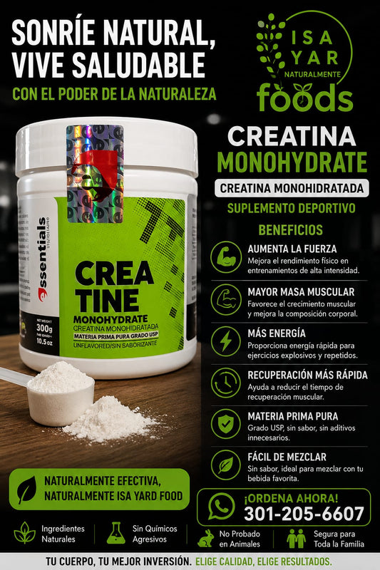 Essentials Creatine Monohydrate Grado USP 300g – Sin Saborizante