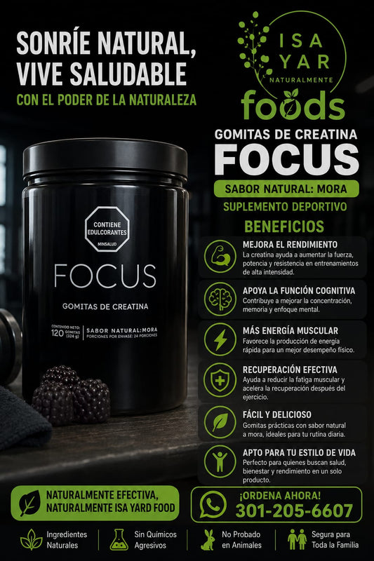 Focus Gomitas de Creatina Sabor Natural Mora 120 Gomitas 324g