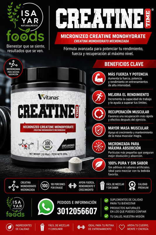 Vitanas Creatine Time Micronized Monohydrate 300g 100 Porciones
