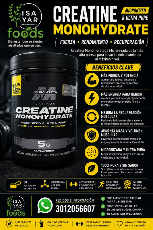 MuscleTech Platinum Creatine Monohydrate Micronized Ultra Pure 400g 80 Porciones