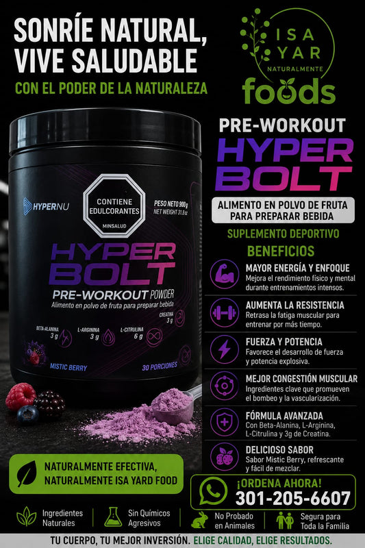 HyperNu HyperBolt Pre-Workout Powder Mistic Berry 900g 30 Porciones