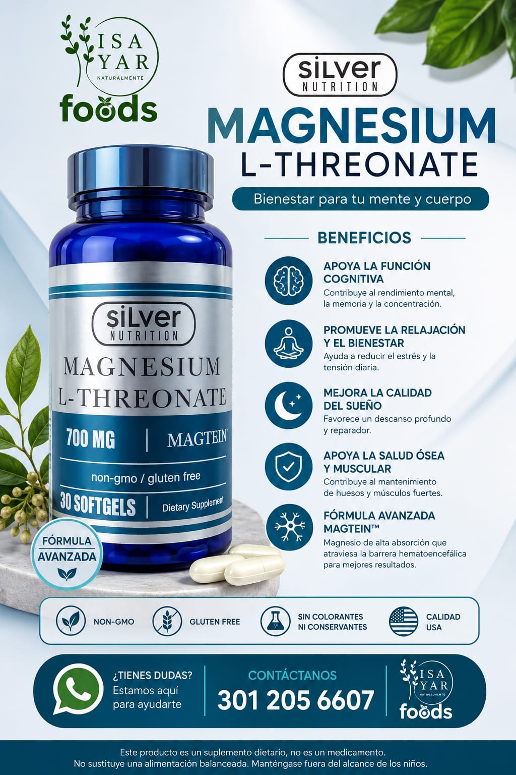 Magnesium L-Threonate 700mg Silver Nutrition