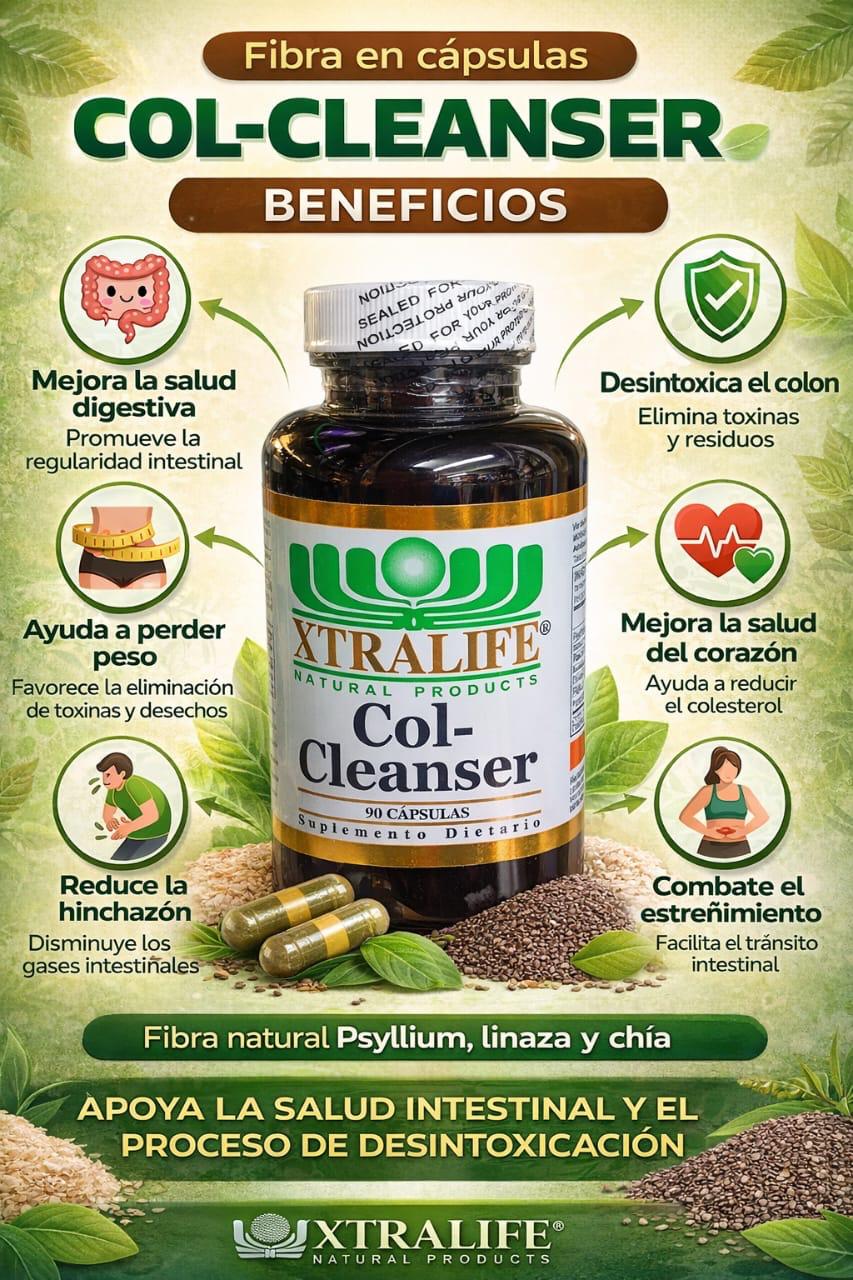Xtralife Col-Cleanser - 90 Capsulas Fibra Natural Psyllium Linaza Chia