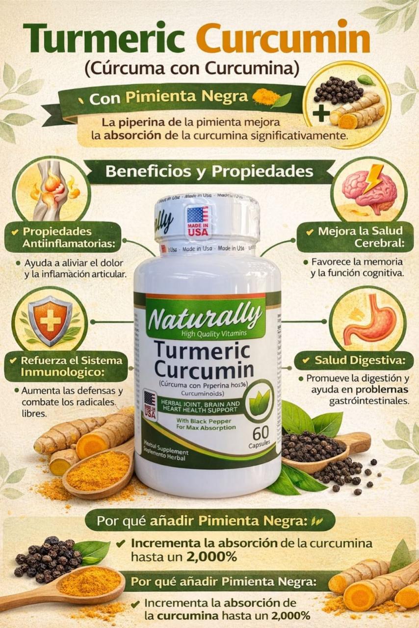 Naturally Turmeric Curcumin con Pimienta Negra - 60 Capsulas