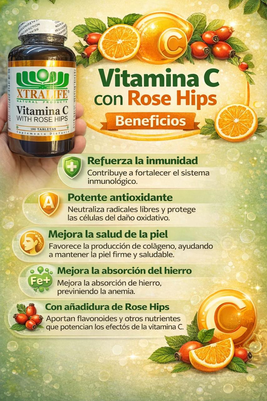 Xtralife Vitamina C con Rose Hips - 100 Tabletas