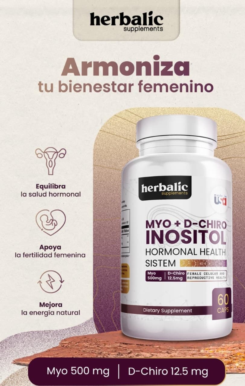 Herbalic Myo + D-Chiro Inositol 500mg + 12.5mg - 60 Capsulas Hormonal Health