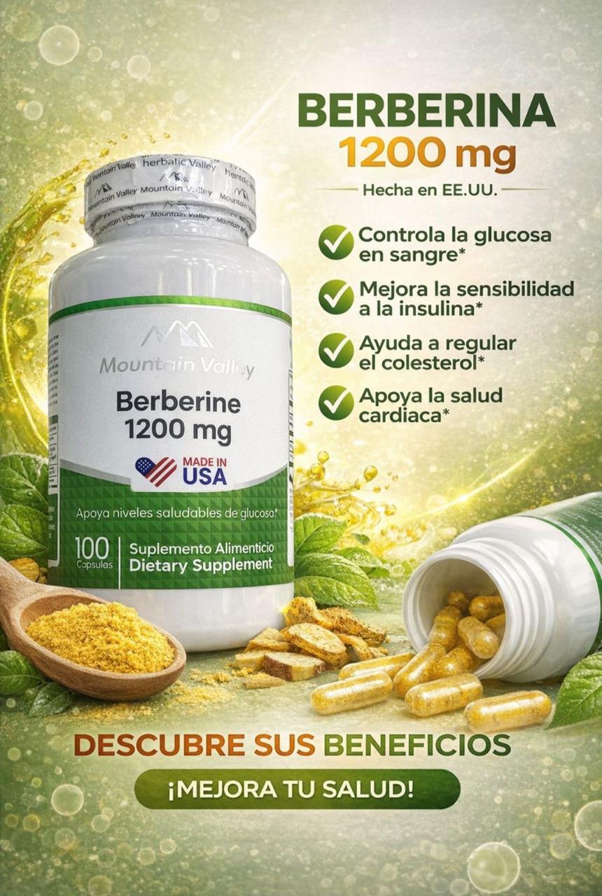 Mountain Valley Berberine 1200mg - 100 Capsulas Glucosa y Salud Cardiaca