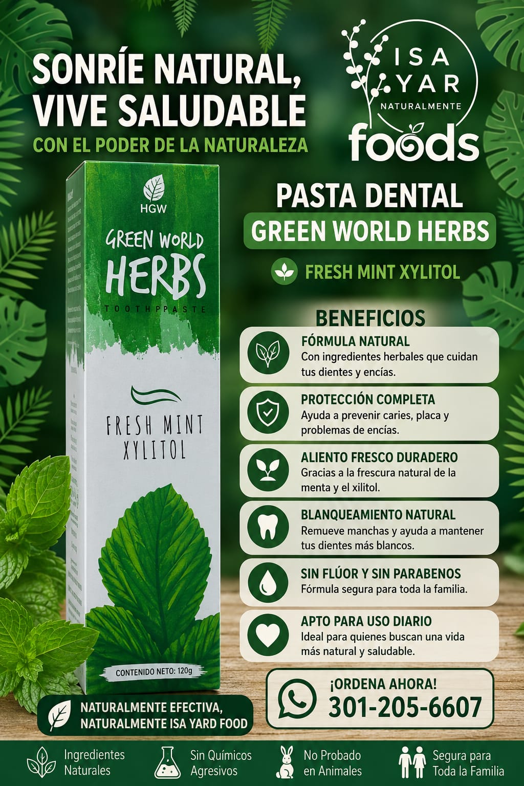 Pasta Dental Green World Herbs Fresh Mint Xylitol 120g
