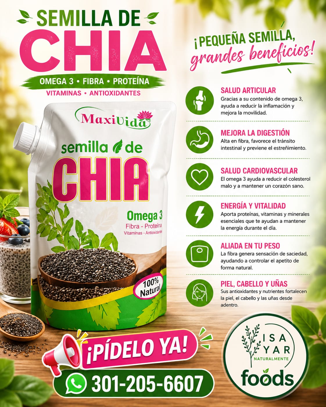 Semilla de Chia MaxiVida | Omega 3 · Fibra · Proteína