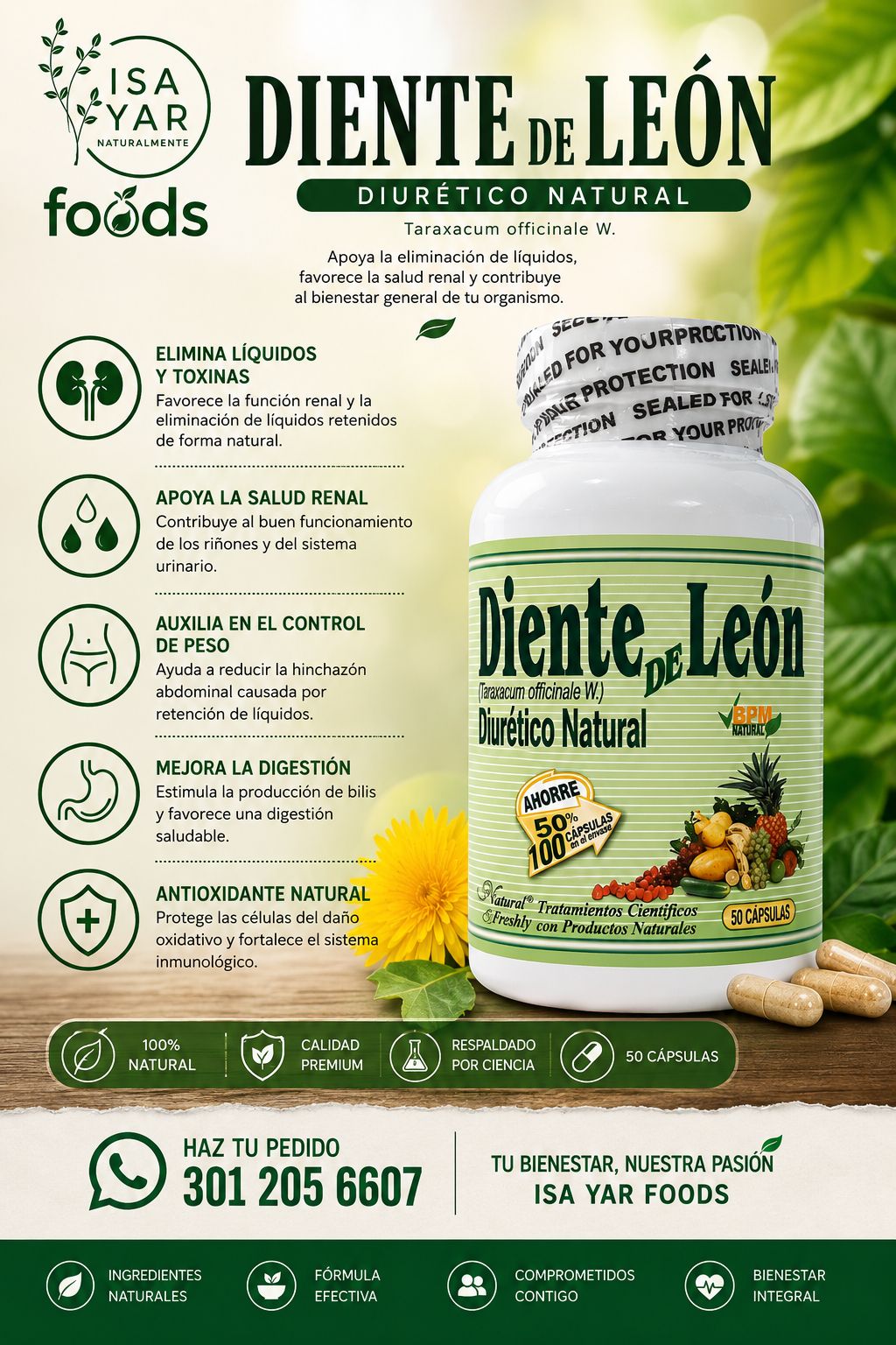 Diente de León - Diurético Natural - Elimina Líquidos y Toxinas