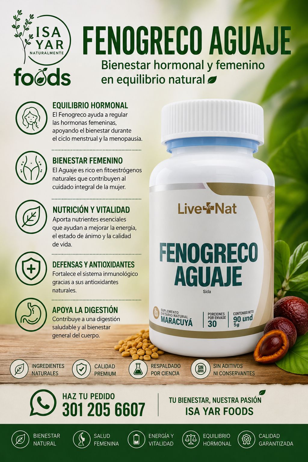 Fenogreco Aguaje Live Nat - Bienestar Hormonal y Femenino en Equilibrio Natural