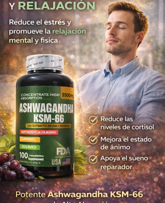 Ashwagandha KSM-66 5500mg - Estrés y Relajación