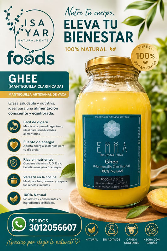 GHEE - Mantequilla Clarificada 100% Natural 1000ml / 800g Emma