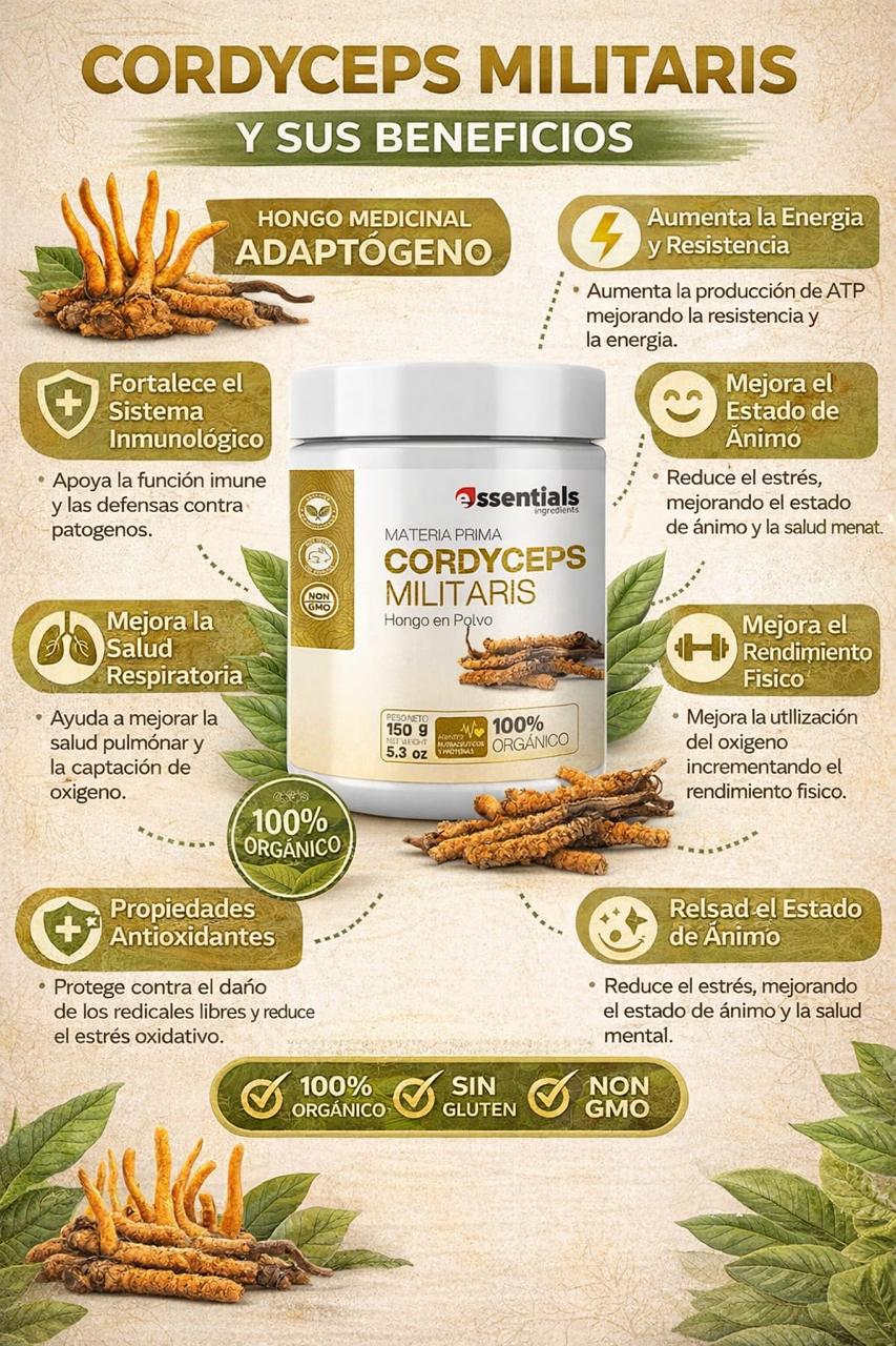 Essentials Cordyceps Militaris — Hongo Medicinal Adaptógeno 150g