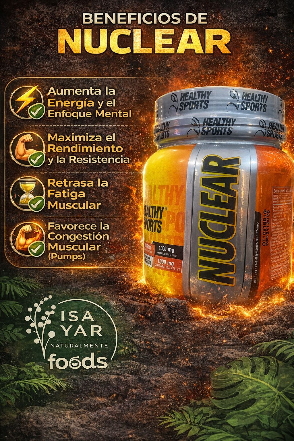 Healthy Sports Nuclear 1000mg - Pre-Entreno Explosivo | Energía, Enfoque y Máximo Rendimiento