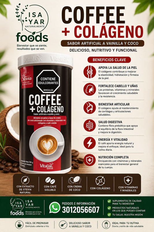 Coffee + Colágeno Vitaliah - Café Funcional con Colágeno Sabor Vainilla y Coco