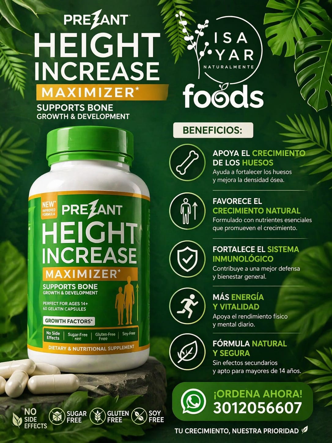 Prezant Height Increase Maximizer — Apoya el Crecimiento Óseo y Natural
