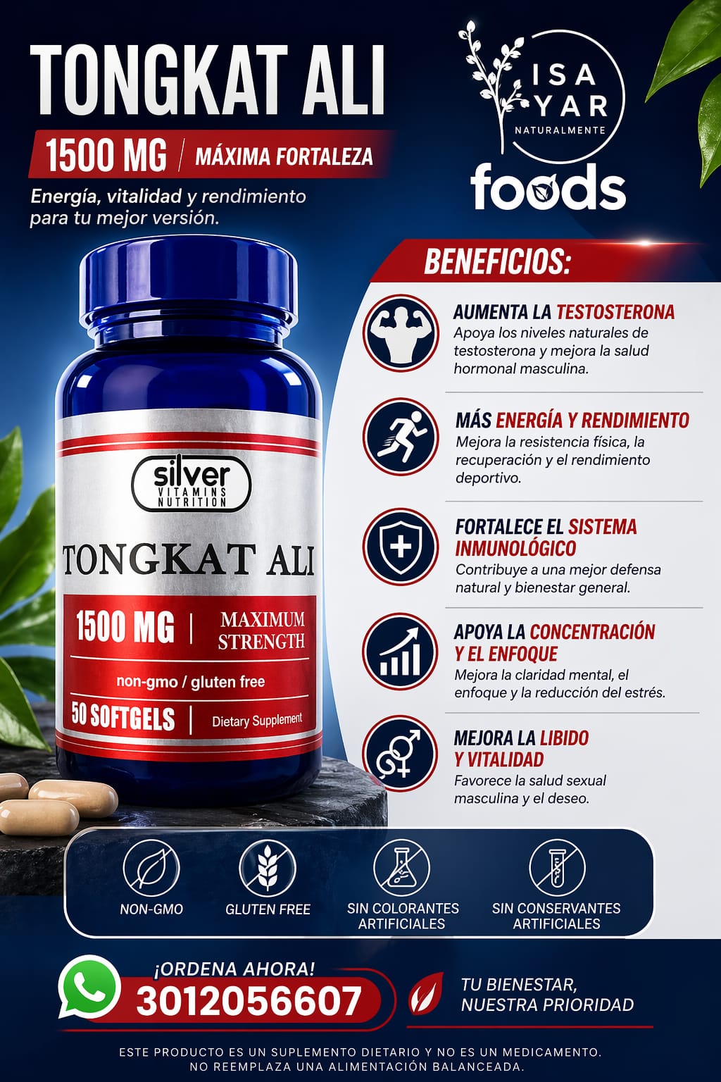 Tongkat Ali 1500mg Máxima Fortaleza — Silver Vitamins Nutrition