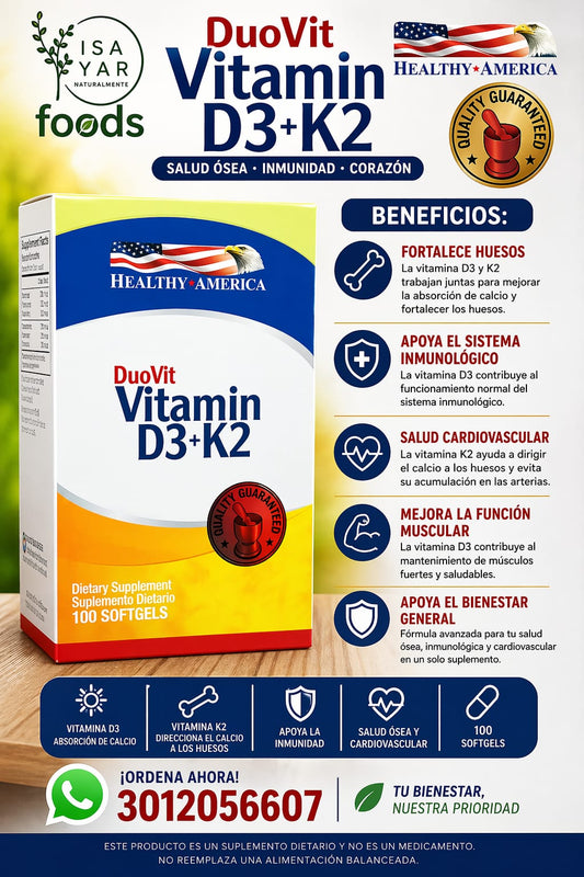 DuoVit Vitamina D3+K2 Healthy America 100 Softgels