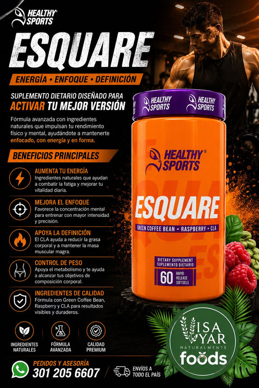 Esquare Healthy Sports Green Coffee Bean + Raspberry + CLA 60 Softgels