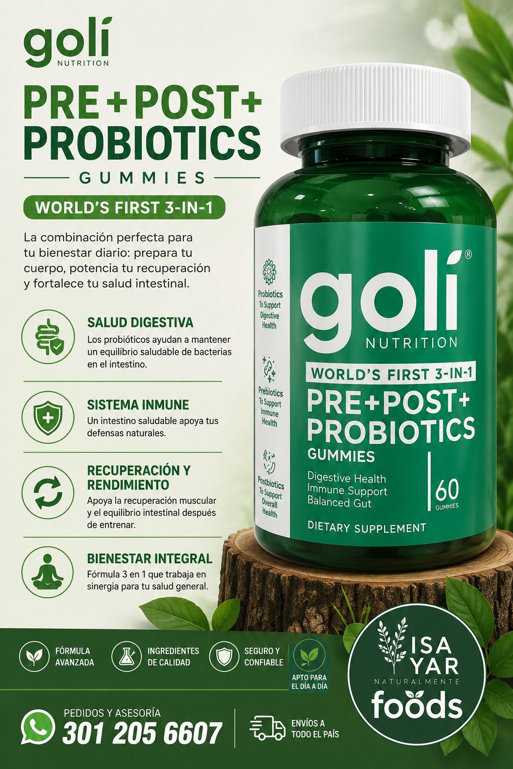 Goli Nutrition Pre+Post+Probiotics Gummies World's First 3-in-1 60 Gummies