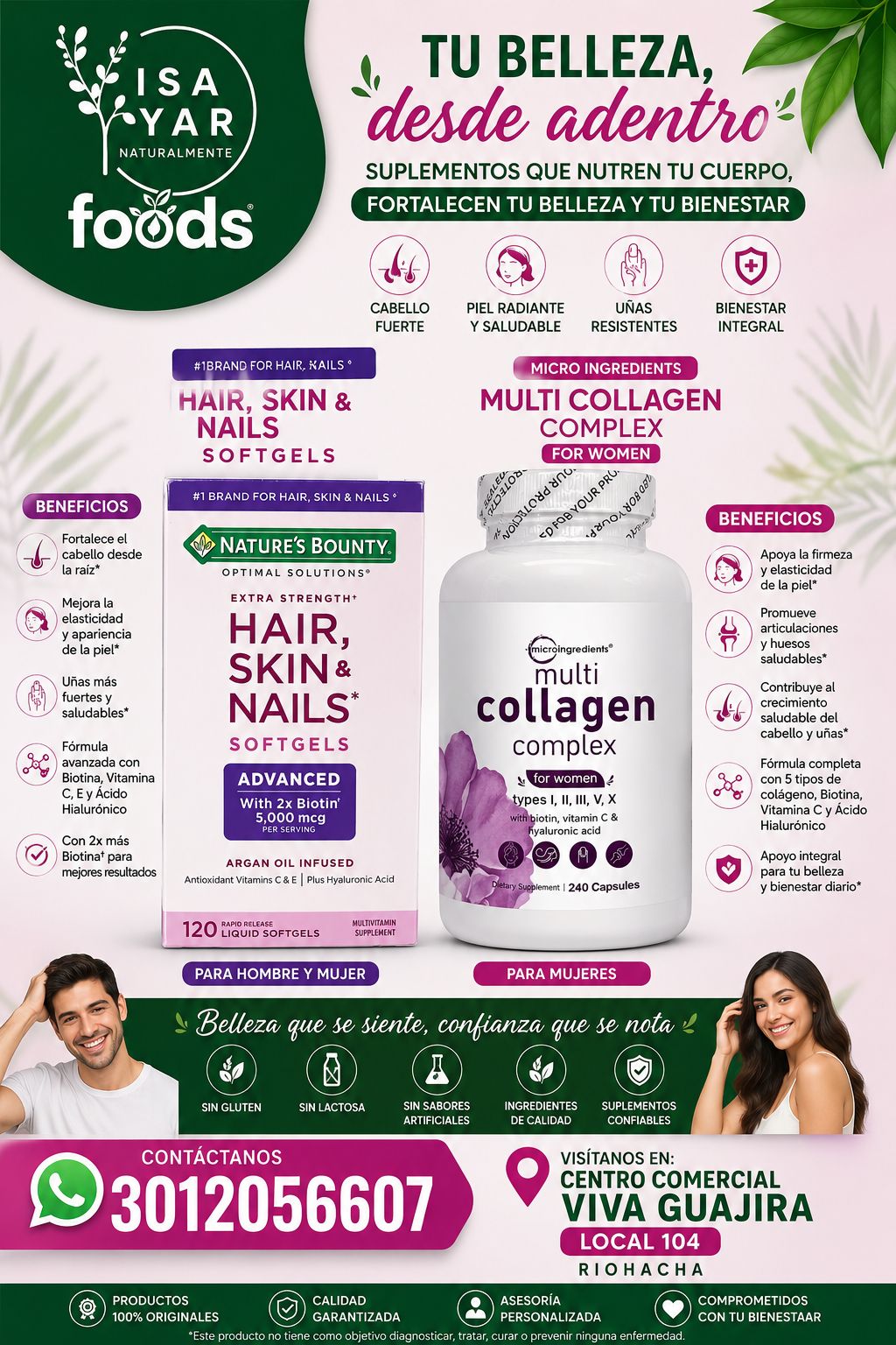 🌸 DÚO PROMOCIONAL Belleza desde Adentro — Nature's Bounty Hair Skin & Nails + Multi Collagen Complex for Women