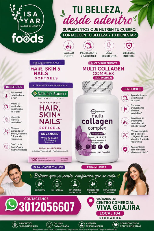 🌸 DÚO PROMOCIONAL Belleza desde Adentro — Nature's Bounty Hair Skin & Nails + Multi Collagen Complex for Women