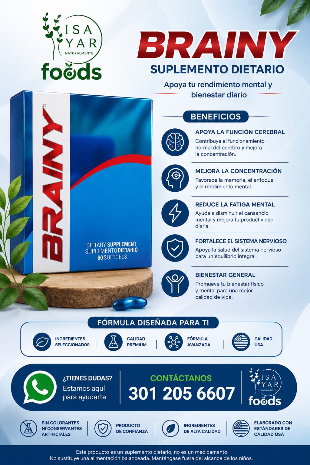 Brainy Suplemento Dietario Oxigenación Cerebral y Recuperación de Memoria 60 Softgels