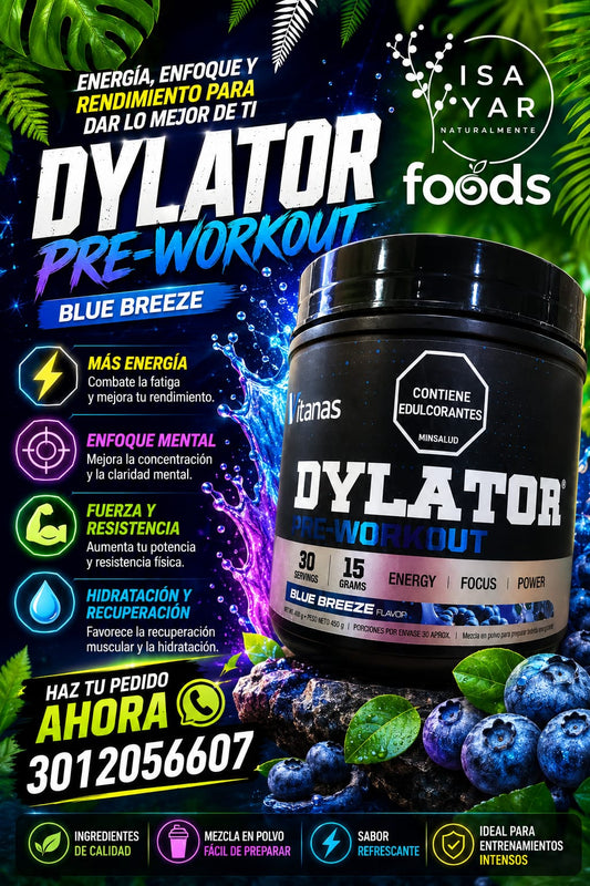 Vitanas Dylator Pre-Workout 450g - Blue Breeze | L-Citrulina, Beta-Alanina, Cafeína | 30 Porciones